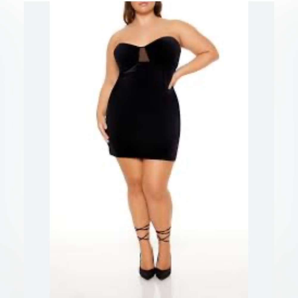 Forever 21 Black Strapless Velour Bodycon Muni Tube Party Dress size Medium New